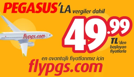 Pegasus'dan vergiler dahil 40 TL'den başlayan fiyatlara uçuşlar