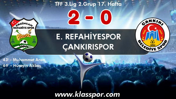 E. Refahiyespor 2 - Çankırıspor 0