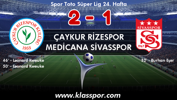 Çaykur Rizespor 2 - Medicana Sivasspor 1