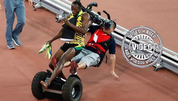 Kameraman Usain Bolt'a çarptı...