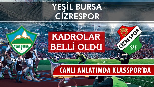 İşte Yeşil Bursa - Cizrespor maçında ilk 11'ler