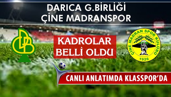 Darıca G.Birliği - Çine Madranspor maç kadroları belli oldu...