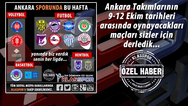 9-12 Ekim arası Ankara'nın Spor Programı