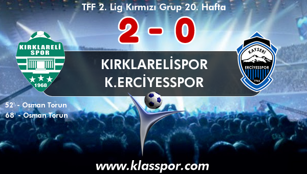 Kırklarelispor 2 - K.Erciyesspor 0