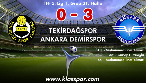 Tekirdağspor 0 - Ankara Demirspor 3