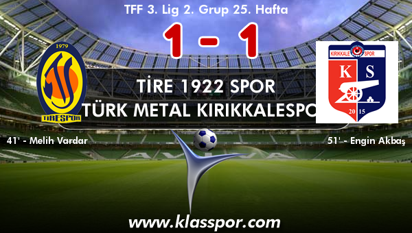 Tire 1922 Spor 1 - Türk Metal Kırıkkalespor 1
