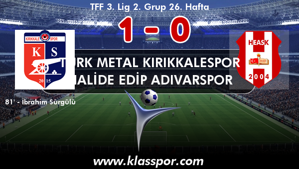 Türk Metal Kırıkkalespor 1 - Halide Edip Adıvarspor 0