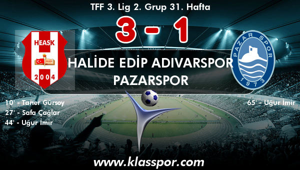 Halide Edip Adıvarspor 3 - Pazarspor 1