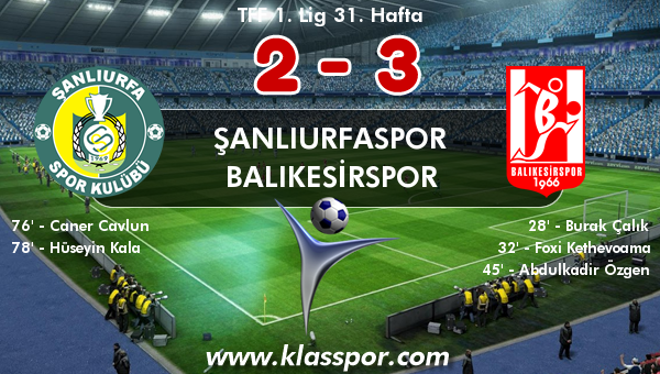 Şanlıurfaspor 2 - Balıkesirspor 3