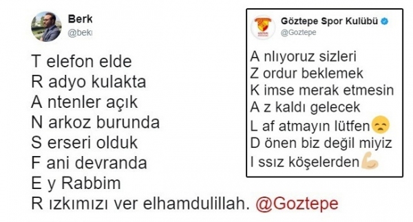 Göztepe'de "aşık atışması" gibi yazışma