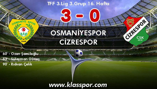 Osmaniyespor 3 - Cizrespor 0