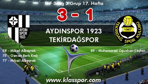 Aydınspor 1923 3 - Tekirdağspor 1