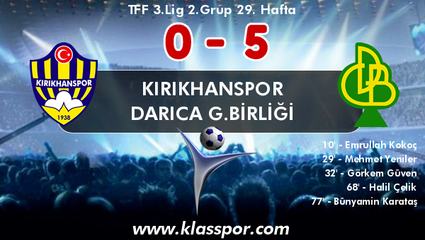 Kırıkhanspor 0 - Darıca G.Birliği 5