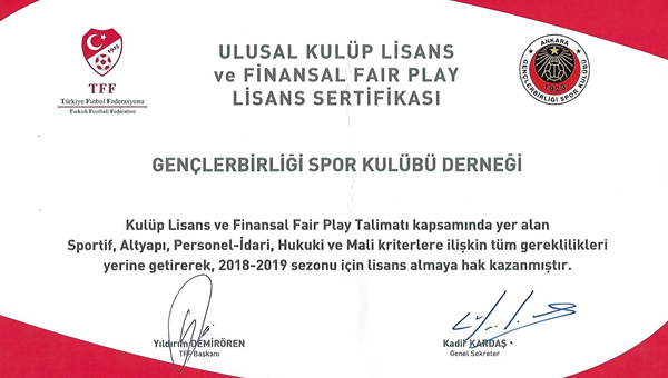 Gençlerbirliği, TFF'den lisans sertifikasını aldı!