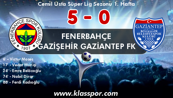Fenerbahçe 5 - Gazişehir Gaziantep FK 0