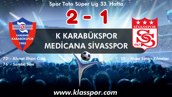 K Karabükspor 2 - Medicana Sivasspor 1