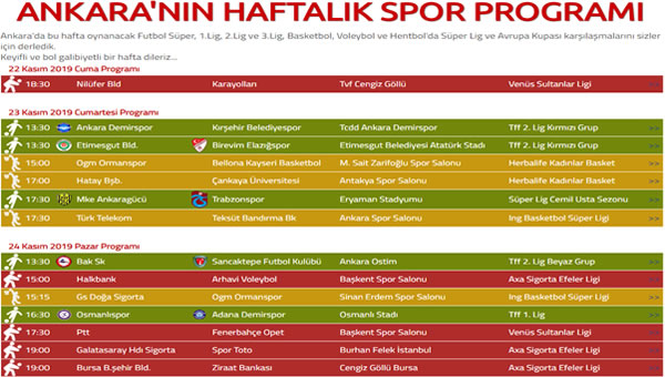 Bu hafta Ankara'da spor  karşılaşmaları